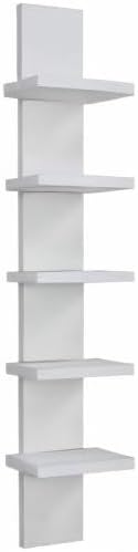 Danya B 5 Tier Wall Shelf Unit Narrow - Vertical Column Ladder Shelf, Floating Storage, Home Decor Organizer, Tall Tower Design, Utility Shelving, Bedroom, Living Room (White)