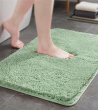 TECHMILLY Non-Slip Bathroom Rugs Sets 2 Piece, Fluffy Soft Luxury Microfiber Shower Mat, Absorbent, Washable & Quick Dry for Bath Floor, Green