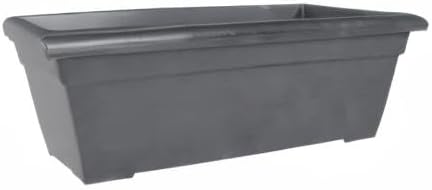 The HC Companies 28 Inch Romana Large Rectangular Planter Box - Lightweight Plastic Outdoor Plant Pot with Drainage for Decks, Patio, Pool, Warm Gray