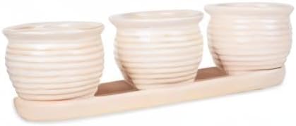 DII Ceramic Planter Collection Herb Pot Set, Cream Round, 13x75x4.5x4
