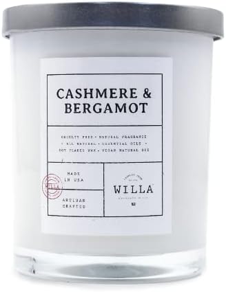 Willa Cashmere & Bergamot Highly Scented Candle - All Natural Soy Wax Luxury Candles Made in The USA with Essential Oils - Best for a Home/Aromatherapy/Gift/Spa/Bathroom 9oz Jar Candle