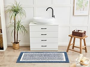 CozeCube Bath mats for Bathroom Non Slip, Plush Shaggy Bath Rugs for Bathroom Washable, Extra Soft and Absorbent Microfiber Bath Rugs, Dark Blue, 47" x 24"