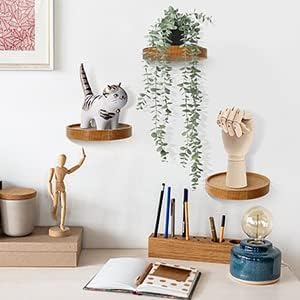 AceList 3-Pack Round Floating Shelves for Wall Decor, 6'' Diameter Beech Wood Floating Shelf, Cup Plant Wall Shelves for Bedroom, Bedroom, Living Room, Bathroom, Kitchen