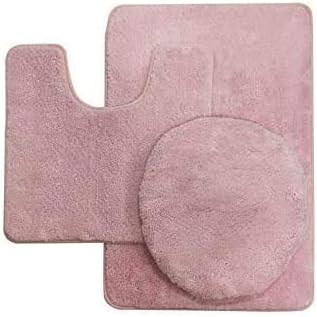 Fancy Linen 3pc Solid Non-Slip Bath Mat Set Bathroom U-Shaped Contour Rug, Mat and Toilet Lid Cover New # 6 (Light Pink)