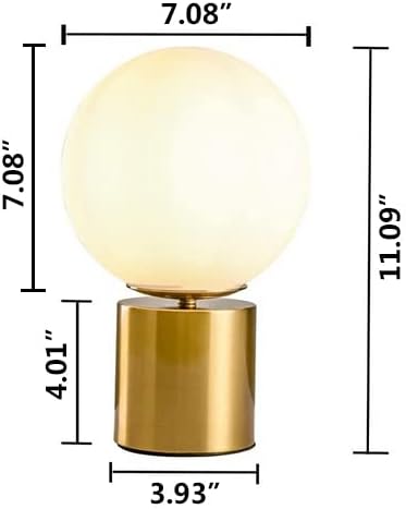 11 Inch Modern Gold Globe Table Desk Lamp,Vintage Mid Century Round Table Lamp with White Glass Shade Metal Base for Bedroom Bedside Lamp Living Room End Table
