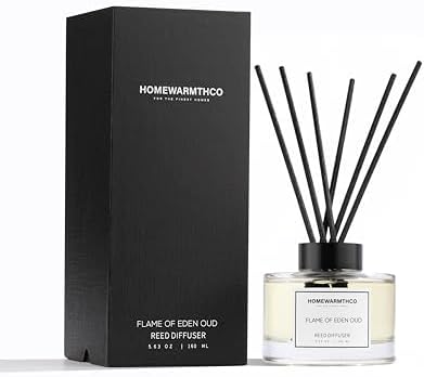 Flame of Eden Oud Reed Diffuser Set - Luxury Fragrance Reed Diffusers for Home, Office & Bathroom Décor - Long-Lasting Scent with Non-Toxic Oils (5.63 oz)