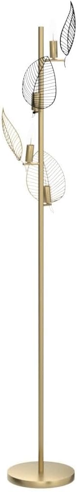 WOXXX Industrial Gold Floor Lamp with 4 Brush Black Finish Leaf Shade, Modern Tree Floor Lamps for Living Room Bedrooms Reading Standing Lamp Living Room Lamps Farmhouse Tall Lamp (4 Bulbs Included)