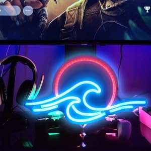 Sunrise Sunset Neon Sign Dimmable Wave Tropical Sunrise Ocean Neon Sign Surf Room Decor for Living Room Bedroom Office Bar Birthday Party Christmas (Ice blue,Red)