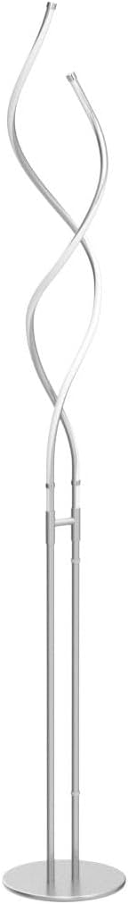 Brightech Embrace Dimmable LED Floor Lamp – Modern Spiral Adjustable Standing Lamp for Living Rooms & Offices – 2-in-1 Tall End Table Lamp for Bedroom Reading - Silver