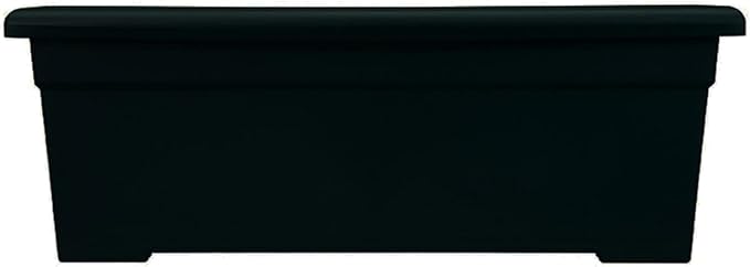 The HC Companies 28 Inch Romana Large Rectangular Planter Box - Lightweight Plastic Outdoor Plant Pot with Drainage for Decks, Patio, Pool, Black
