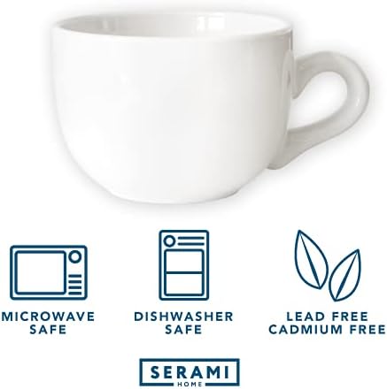 Serami Oversized Ceramic Coffee Mug with Handle - Large 22 oz Coffee Cup, Perfect for Latte, Cappuccino, Soup, Cereal - Ideal for Everyday Use - Ceramic Bowl Set, Large Coffee Mug Set (White 2 Pack)
