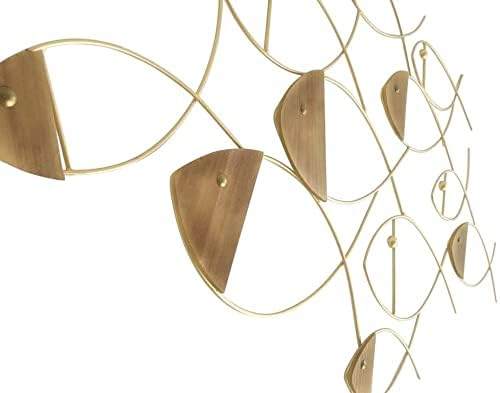 Bellaa School of Fish Modern Metal Wall Art Golden Coastal Nautical Beach Boat home Decor Outdoor Indoor Hanging Sculpture Metal Wood 38 x 22 inch