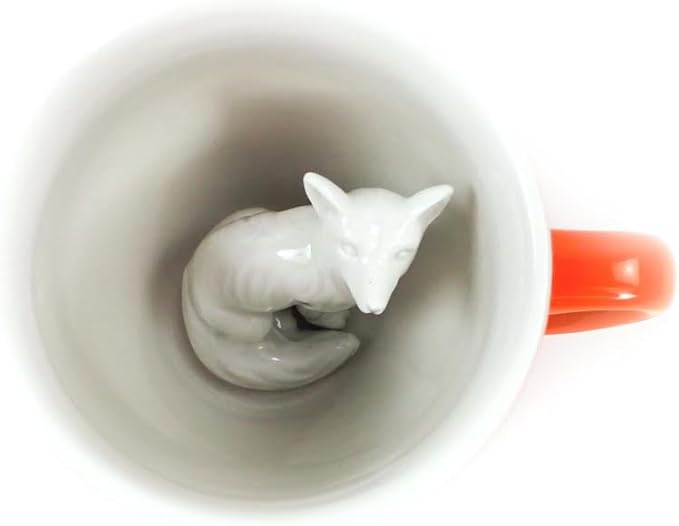 Creature Cups FOX Ceramic Cup (11 Ounce, Red Orange) - Hidden 3D Woodland Animal Inside Mug Emerges As You Drink - Holiday, Birthday, Housewarming Drinkware Gift for Coffee & Tea Lovers