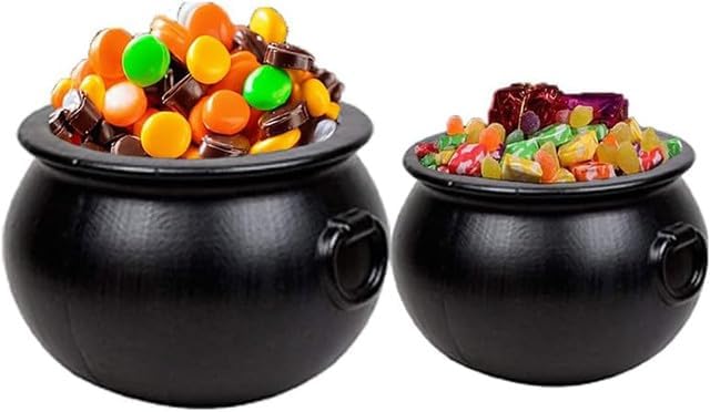 PMU 2pc- 18",16" Halloween Black Cauldron Pot Kettle, Black Plastic Witch Cauldron Kettle, Halloween Party Decorations, Indoor & Outdoor