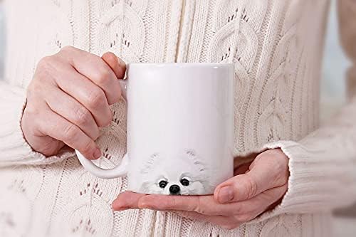 MUGBREW White Teacup Pomeranian Ceramic Coffee Mug Tea Cup, 11 OZ