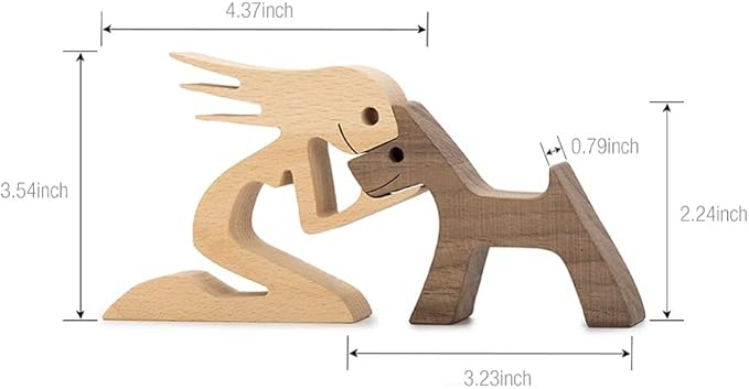 Unique Gift Hand Carved Wood Dog Human Statue Figurine Sculpture Home Office Décor, Wooden Man Dog Carving Model to Remember Friendship Between Dog and People (F)