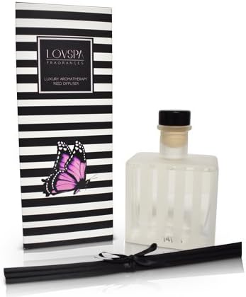 LOVSPA Red Currant Reed Diffuser and Scented Sticks Gift Set - Tart Red Currants, Vanilla, Lime & Raspberry Scent Notes - Diffuser for Large Rooms - Made in The USA
