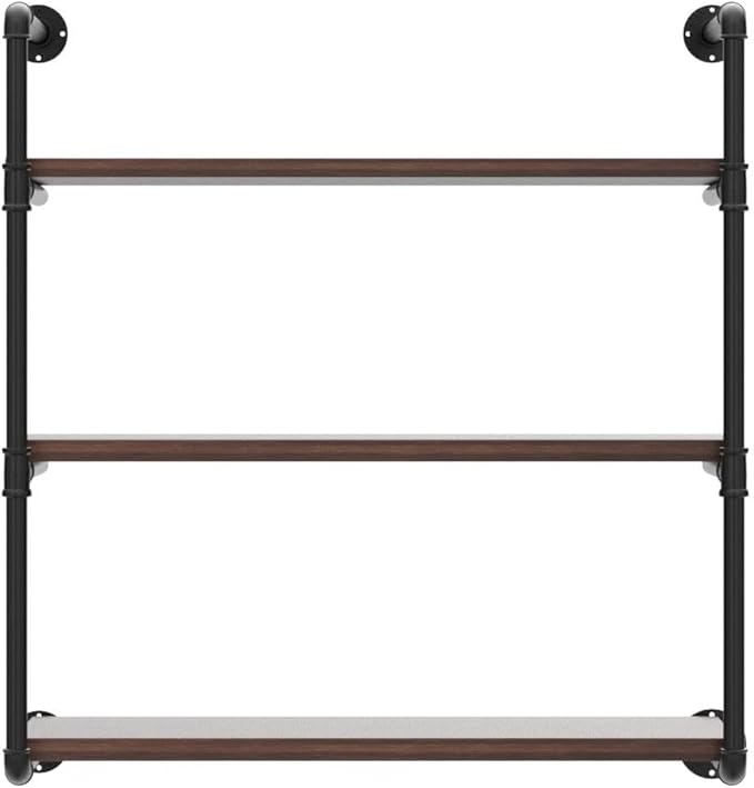Industrial Pipe Shelving Wall Mounted,30in Rustic Metal Floating Shelves,Steampunk Real Wood Book Shelves,Wall Shelf Unit Bookshelf Hanging Wall Shelves,Farmhouse Kitchen Bar Shelving(3 Tier)