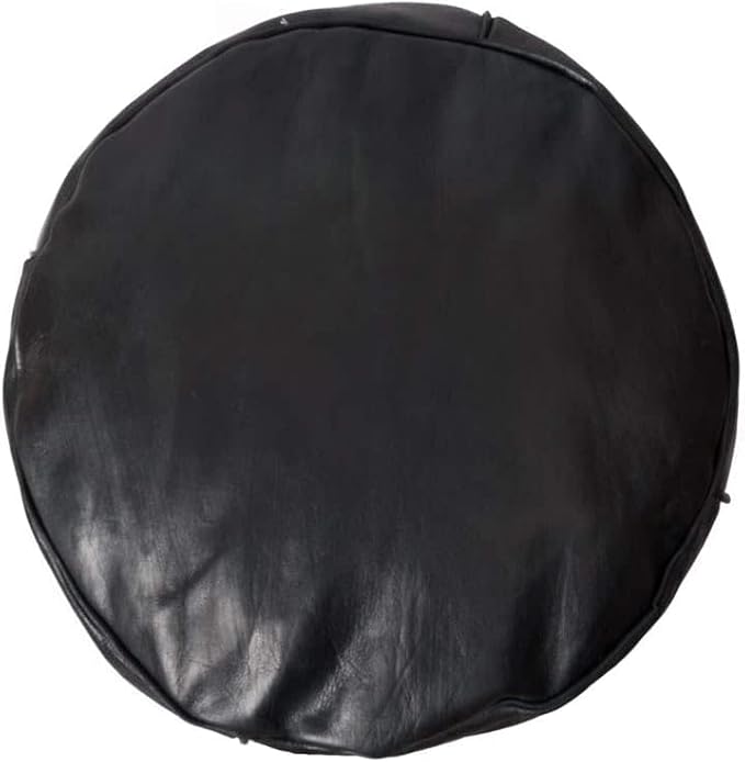 Unstuffed Genuine Black Leather Pouf | Moroccan Ottoman Footstool, Footrest Cover | Super Soft Handmade Ottoman Pouf Comes in 18x16 inches