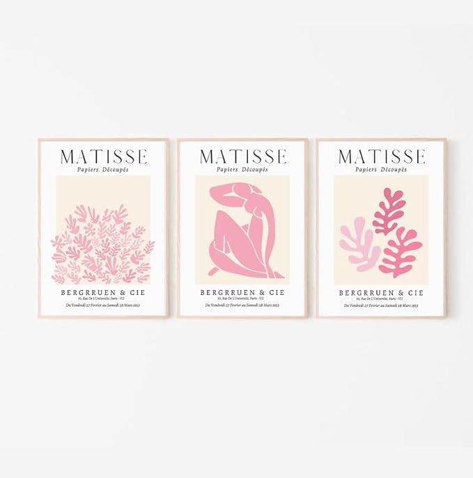 Matisse Art wall Décor Set of 3,Unframed sage Pink wall art,Truly Quality Canvas Prints for 11x14in,Art poster decoration for kitchen, bathroom,living room,bedroom
