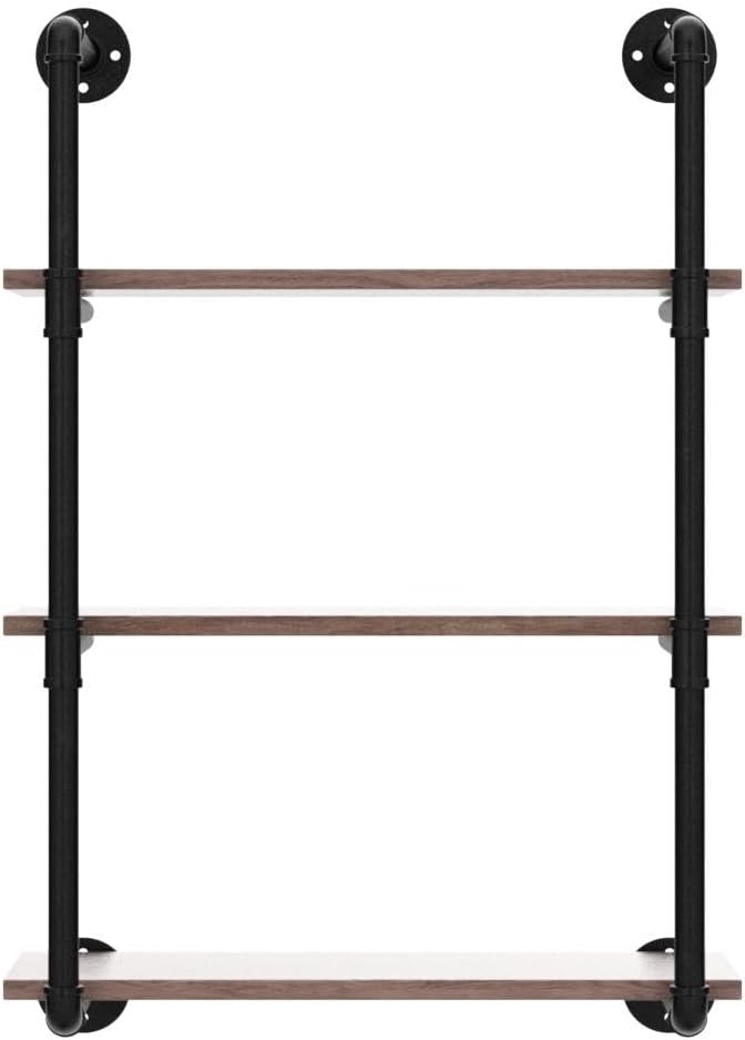 Industrial Pipe Shelving Wall Mounted,24in Rustic Metal Floating Shelves,Steampunk Real Wood Book Shelves,Wall Shelf Unit Bookshelf Hanging Wall Shelves,Farmhouse Kitchen Bar Shelving(3 Tier)