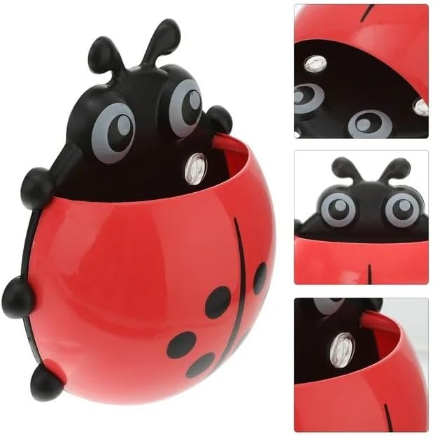 Red Toothbrush Holders,Cute Seven-Star Ladybug Toothbrush with Suction Cup No Drill Insect Shape Toothbrush Holder for Kids Bathroom Powerful Suckers Bathroom Accessories Holders and Dispensers