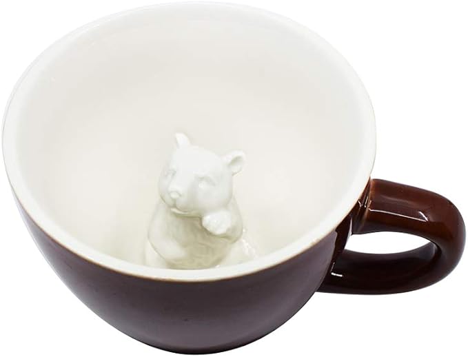 creature cups Bear Ceramic Cup (11 Ounce, Dark Brown) - Hidden Animal Inside Mug - Woodland Cub - Birthday and Housewarming Gift for Coffee & Tea Lovers
