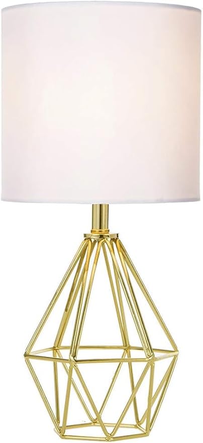 COTULIN Gold Modern Small Table Lamp for Bedroom & Living Room - Geometric Metal Base, White Fabric Shade, Ideal for Bedside & Kids' Desk, Nightstand Lamp