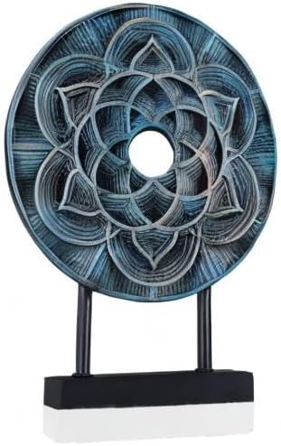 DOVDOV Unique Geometric Pattern Statue, Hand Carved Modern Home Decor Style, Table Carving Statue Accessory for Living Room Entrance Shelves (Blue)