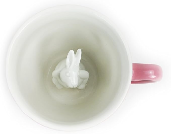 Creature Cups RABBIT Ceramic Cup (11 Ounce, Blush Pink) - Hidden 3D Animal Inside Mug Emerges As You Drink - Woodland Critter - Holiday and Birthday Drinkware Gift for Coffee & Tea Lovers