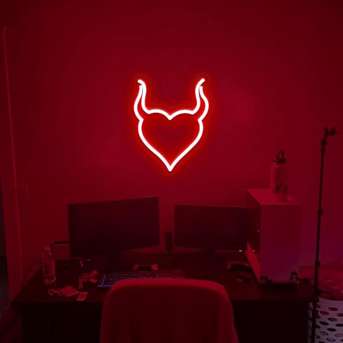 Devil Heart Neon Sign,Red Neon Heart for Bedroom,Halloween USB Powered LED Light Wall Decor,Demon Aesthetic for Party-10" Red