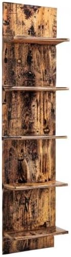 Danya B. Narrow Decorative Wall Mount Vertical Shelving Unit – Modern Column with 5 Shelves Home or Office for Books, Décor Display (Pine)