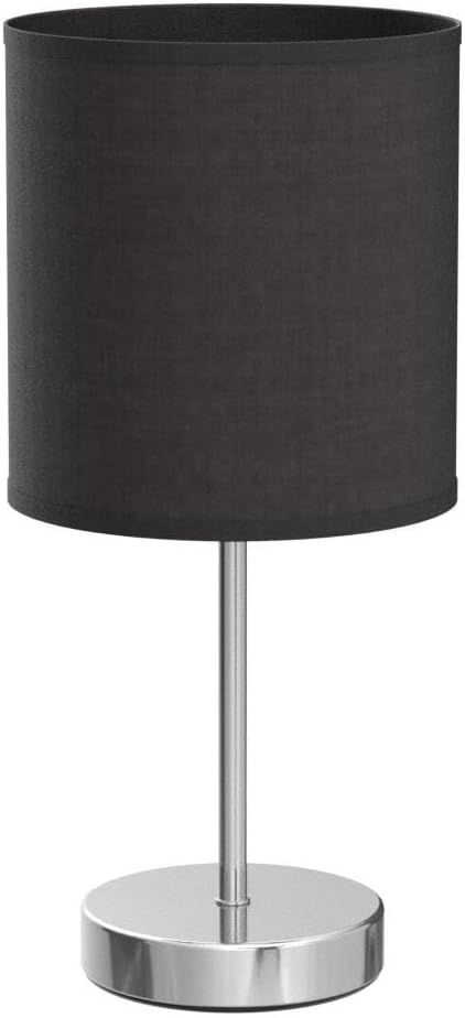 Simple Designs LT2007-BLK-2PK Chrome Mini Basic Table Lamp with Fabric Shade 2 Pack Set, Black