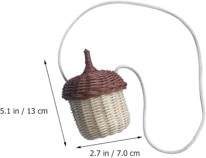Cute Acorn Basket with Lid: Acorn Shaped Basket Shoulder Bag Hand Woven Rattan Storage Baskets Decorative Picnic Baskets Wicker Crossbody Bag for Girls Women