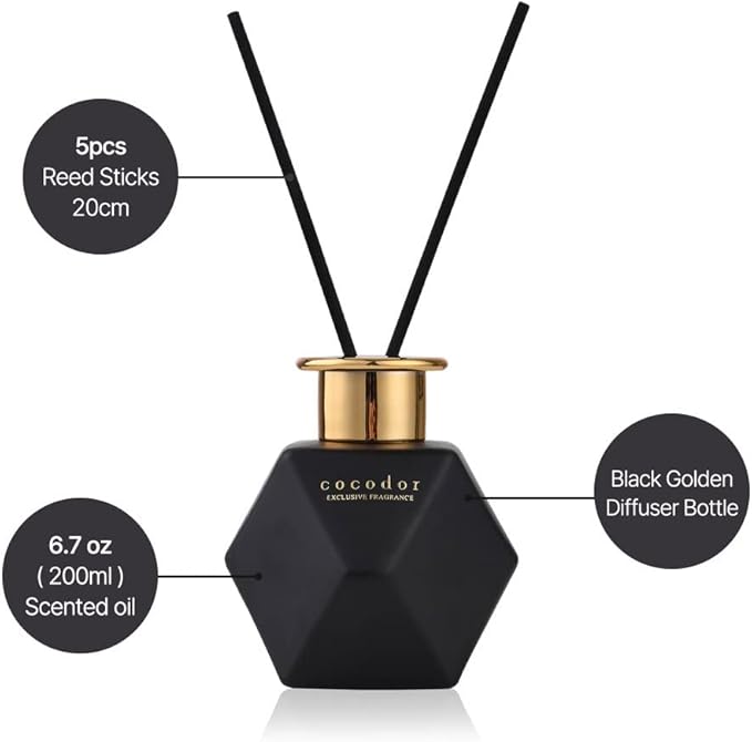 COCODOR Black Golden Reed Diffuser/Healing Fougere/6.7oz(200ml)/Home Decor & Office Decor, Fragrance and Gifts, Aromatherapy, Mother's Day