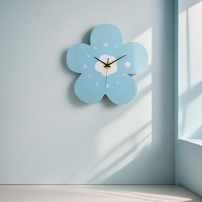 12 Inch Blue Flower Wall Clock Petal Design Wall Clock Silent Non Ticking Clock Creative Clock Quartz Battery Powered Arabic Numerals Decorative Home Living Room Size:33.5 * 29.5CM