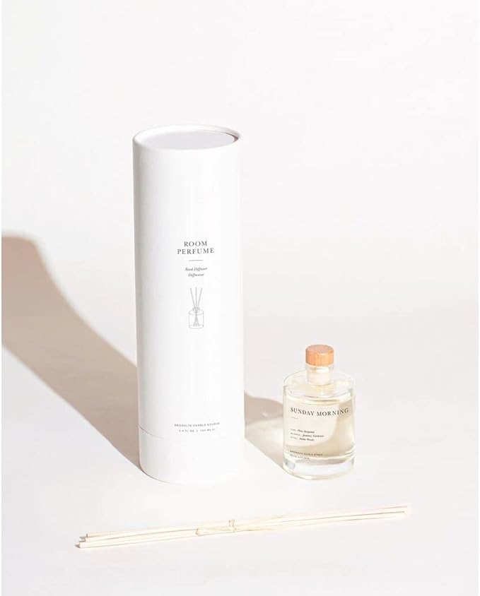 Brooklyn Candle Studio Reed Scent Diffuser - Sunday Morning - Relaxing Oil Diffuser, Pear, Jasmine & Amber Fragrance, 8 Rattan Diffuser Reeds, Clean Ingredients - 3.7oz