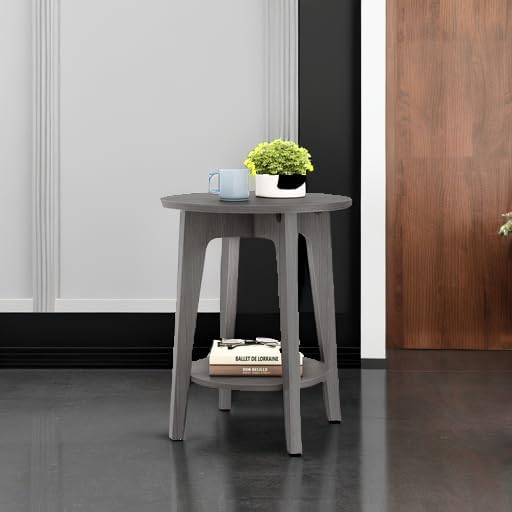 VASAGLE Side Table, Small Round End Table with Lower Shelf, Nightstand for Small Spaces, Living Room, Bedroom, Smoky Gray ULET283T68