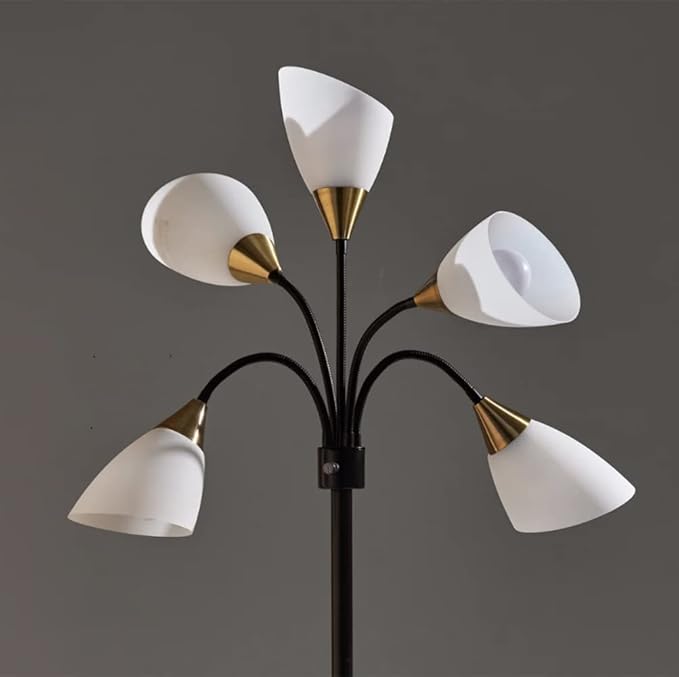 Adesso Floor Lamp with 5 Movable Shades & Adjustable Brightness – Perfect Lighting for Bedroom Decor, Beauty & Art Studio, Black