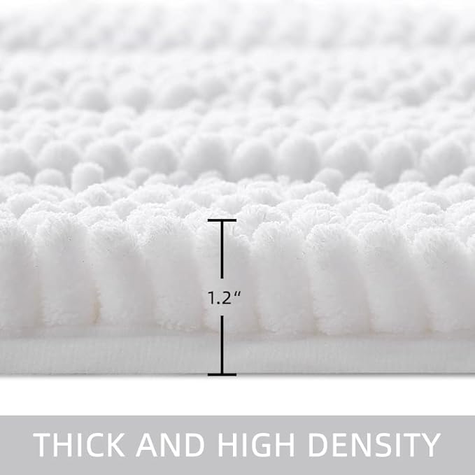 Bath Mat for Bathroom Ultra-Soft Machine Washable Rugs for Shower Room with Non-Slip Backing Shaggy Absorbent Luxury Chenille Bath Rug Perfect for Tub Sink Bedroom Door (20"x32", Pure White)