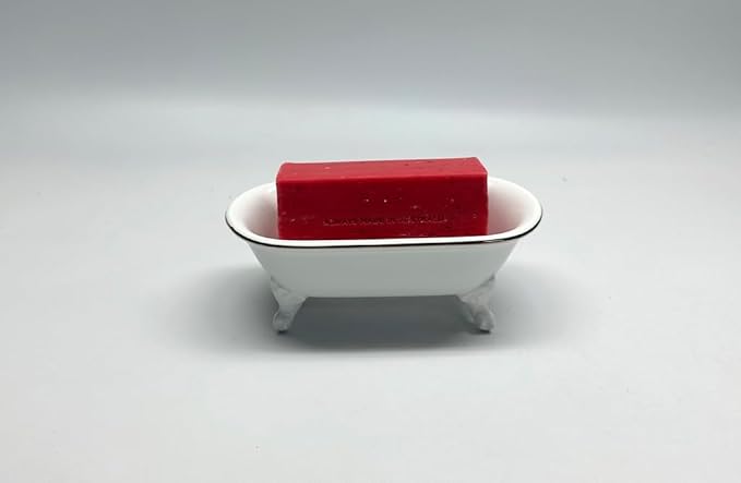 6.5" Ceramic Mini Decorative Clawfoot Bathtub Bar Soap Dish, Kitchen Sponge Holder and Shower Tray for Bathroom, 1 Pack (White Gold Rim)