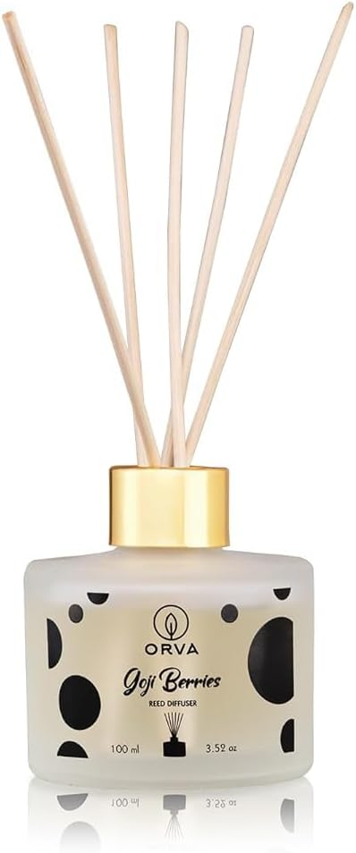 Orva Goji Berries Reed Diffuser Set Scented Diffuser with Sticks Home Fragrance Reed Diffuser for Bedroom Home Décor Shelf Decor Decorative Air Freshener for Large Rooms 100ml
