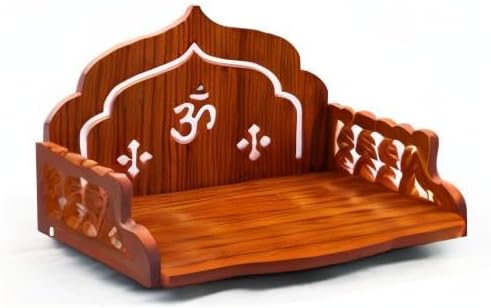 Wooden Small Temple Wall Mounted Hanging Table top Small Pooja Mandir God Stand Shelf for Home Office and Gifting (Size-22 cm x 15 cm x 15 cm) (Om)