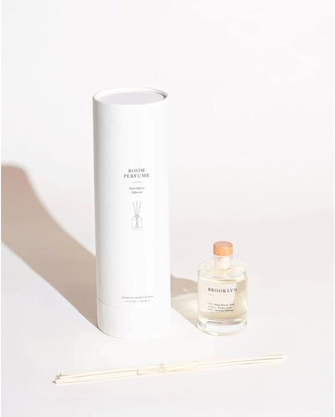 Brooklyn Candle Studio Reed Scent Diffuser - Brooklyn - Relaxing Oil Diffuser, Sage, Cassis & Orange Blossom Fragrance, 8 Rattan Diffuser Reeds, Clean Ingredients - 4.4oz