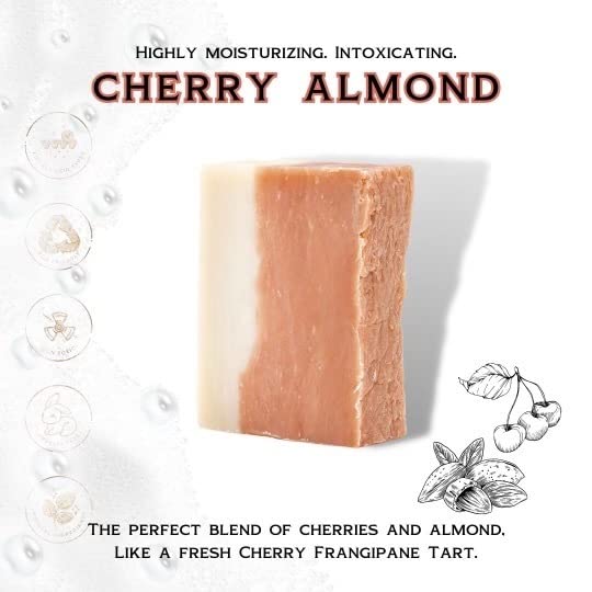 Cherry Almond - Made in USA - All Natural Bath Soaps for All Skin Types - Plant Based, Cold Process and Handmade - (3 Pack)