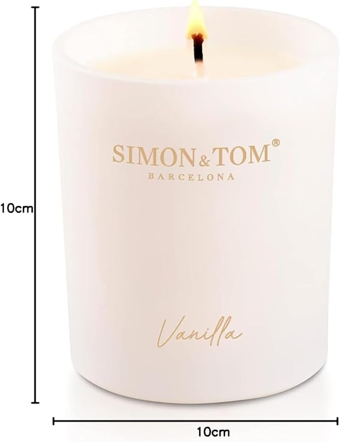 Simon&Tom Highly Scented Premium Vanilla Candle 10 Oz - 100 Hour Burn - Natural Organic Soy Wax - Aromatherapy Glass Candle Jar - Candle Jar with Matte White Gift Box for Home & Office - Vegan
