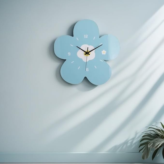 12 Inch Blue Flower Wall Clock Petal Design Wall Clock Silent Non Ticking Clock Creative Clock Quartz Battery Powered Arabic Numerals Decorative Home Living Room Size:33.5 * 29.5CM