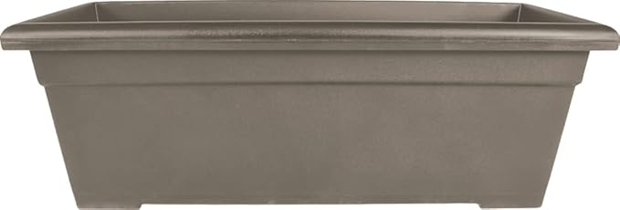 The HC Companies 28 Inch Romana Large Rectangular Planter Box - Lightweight Plastic Outdoor Plant Pot with Drainage for Decks, Patio, Pool, Cappuccino