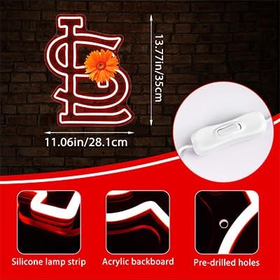 Baseball Neon Sign for Wall Decor Cardinals Baseball Neon Light Baseball Sports LED Neon Signs for Man Cave,Club,Bar Pub,Party,Birthday Christmas Gifts for Man,Boys,Fans,Size 13.8 * 11.1inch(XD241)