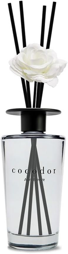COCODOR White Flower Reed Diffuser / April Breeze / 1 Pack / Home & Office Decor Aromatherapy Diffuser Oil Gift Set / Large Size, Large Capacity, Big Size Diffuser, Black Edition/16.9Ounce(500 ml)
